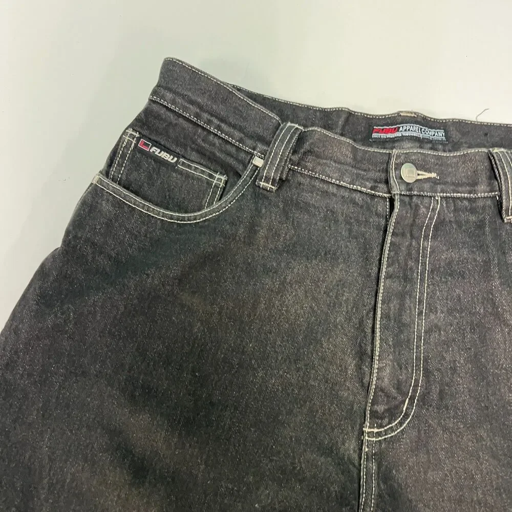 Vintage FUBU Baggy Jeans Mens 36x34 Black Y2K Hip Hop Skater Denim Wide Leg